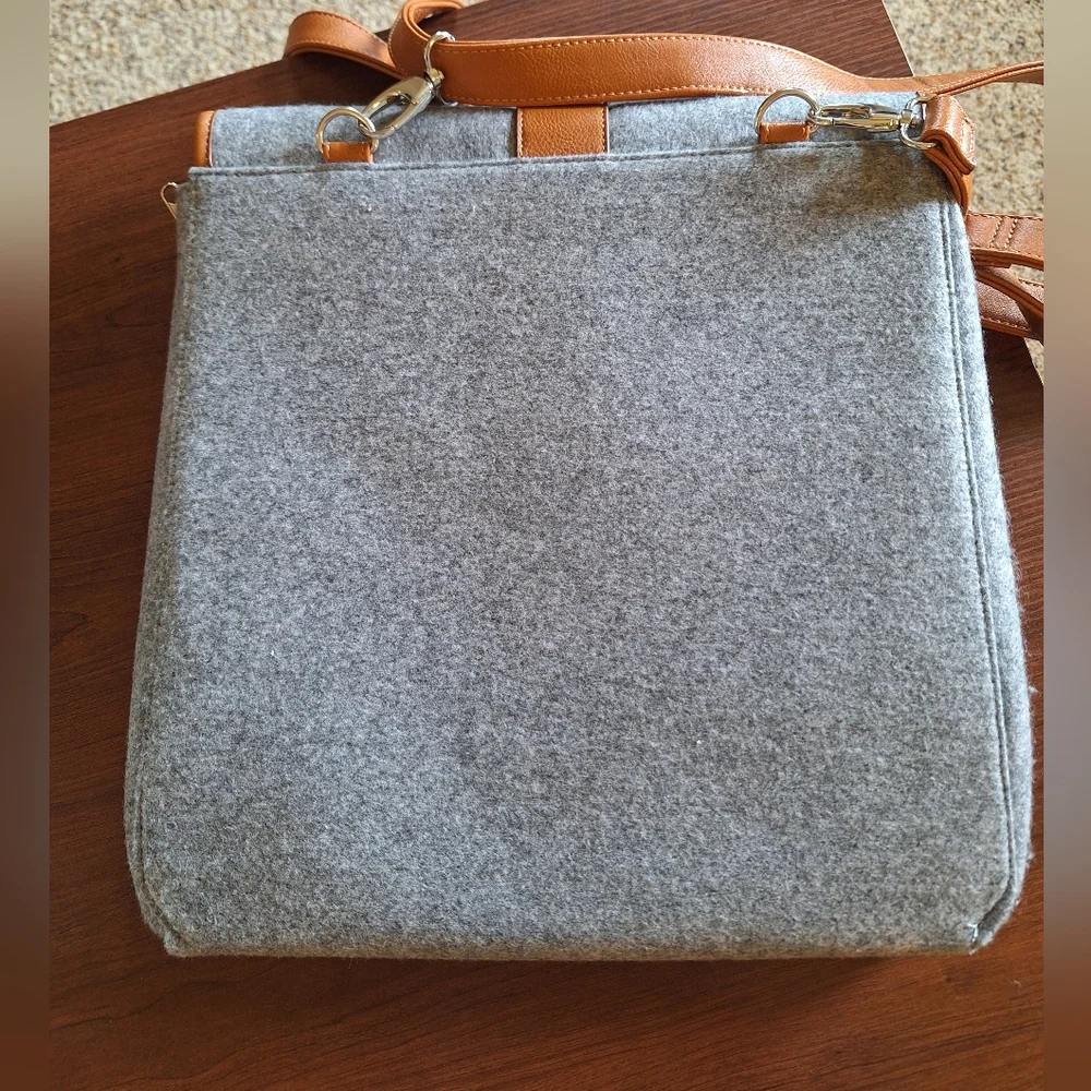 Nutralite Minimalist Gray and Tan Laptop Bag with Leather Accents Like New